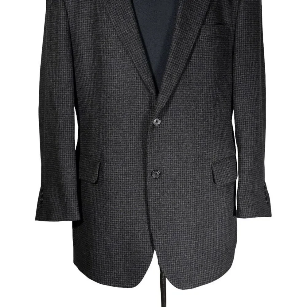 Jos. A. Bank Mens Blazer Gray Blue Check Camel Hair Lined Jacket Sport Coat 44L